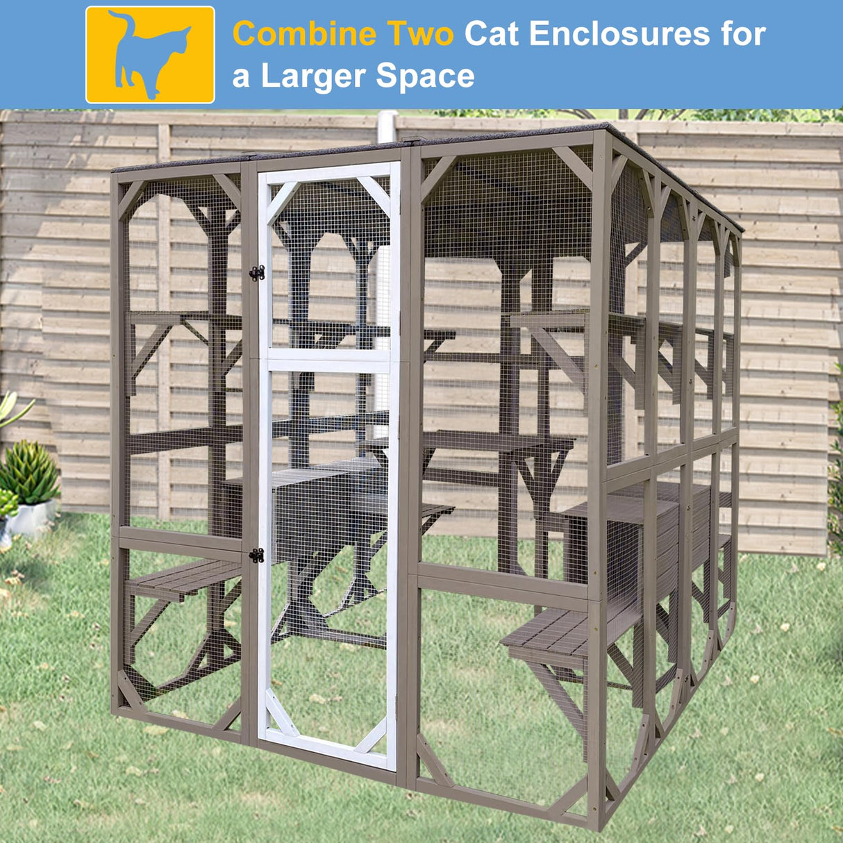 Ketive Outdoor Catio Cat Enclosure, Large Cat House with Multi-Level Platforms, Waterproof Roof, and Pull-Out Tray (71.45" L x 36.61" W x 70.86" H) ketive
