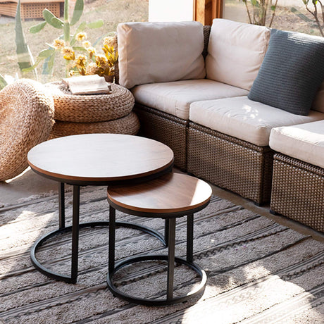 aboxoo Coffee Table Nesting Side Round Set of 2 End Table Top Sturdy Metal Frame Desk Centerpiece Living Room Bedroom Apartment Modern Industrial Simple Nightstand aboxoo