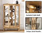 LKTART Glass Display Cabinet with Light,Small Curio Showcase Art Display Case,China Cabinet with Tempered Glass Doors and Shelves,Glass Storage Cabinet for Collectibles,Included Bulb Light Oak LKTART