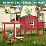 Magazoopet 79" L Chicken Coop with Run, Mobile Chicken Hen House with Nesting Boxes, Wheels, Outdoor Indoor Rabbit Hutch, Poultry Cage for Chickens Ducks Bunny with Removable Tray, Ramp (Red) Magazoopet