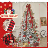 MTSCE Christmas Tree Topper, 57x 13 Inches Handmade Buffalo Plaid Christmas Decorations, Red Black Christmas Bow Topper, Rustic Farmhouse Xmas Decorations Home Decor MTSCE