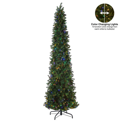 National Tree Company Pre-lit 'Feel Real' Artificial Giant Slim Downswept Christmas Tree, Green, Douglas Fir, Dual Color LED Lights, Includes PowerConnect and Stand, 12 feet