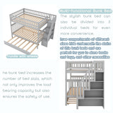 Full Over Full Bunk Beds with Trundle and Stairs Stairway Bunk Bed Frame with Storage Shelves for Kids Teens Adult, Detachable Wood Full Bunk Bed for Boys Girls Adults, Gray Bellemave