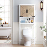 Spirich Over The Toilet Storage Cabinet, Farmhouse Over Toilet Bathroom Organizer with Wood Grain Barn Doors and Adjustable Shelves Spirich