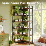 Huuger 6 Tier Bookshelf, L Shaped Corner Bookshelf with Open Shelves, 49.4 Inch Straight Wide Bookcase with Metal Frame and Wooden Board, Adjustable Feet, Rustic Brown Huuger