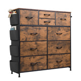 WLIVE Dresser for Bedroom with 10 Drawers, Fabric Dresser Chest of Drawers with Side Pockets and Hooks, Sturdy Metal Frame, Drawers Organizer Unit for Room, Hallway, Rustic Brown Wood Grain Print WLIVE