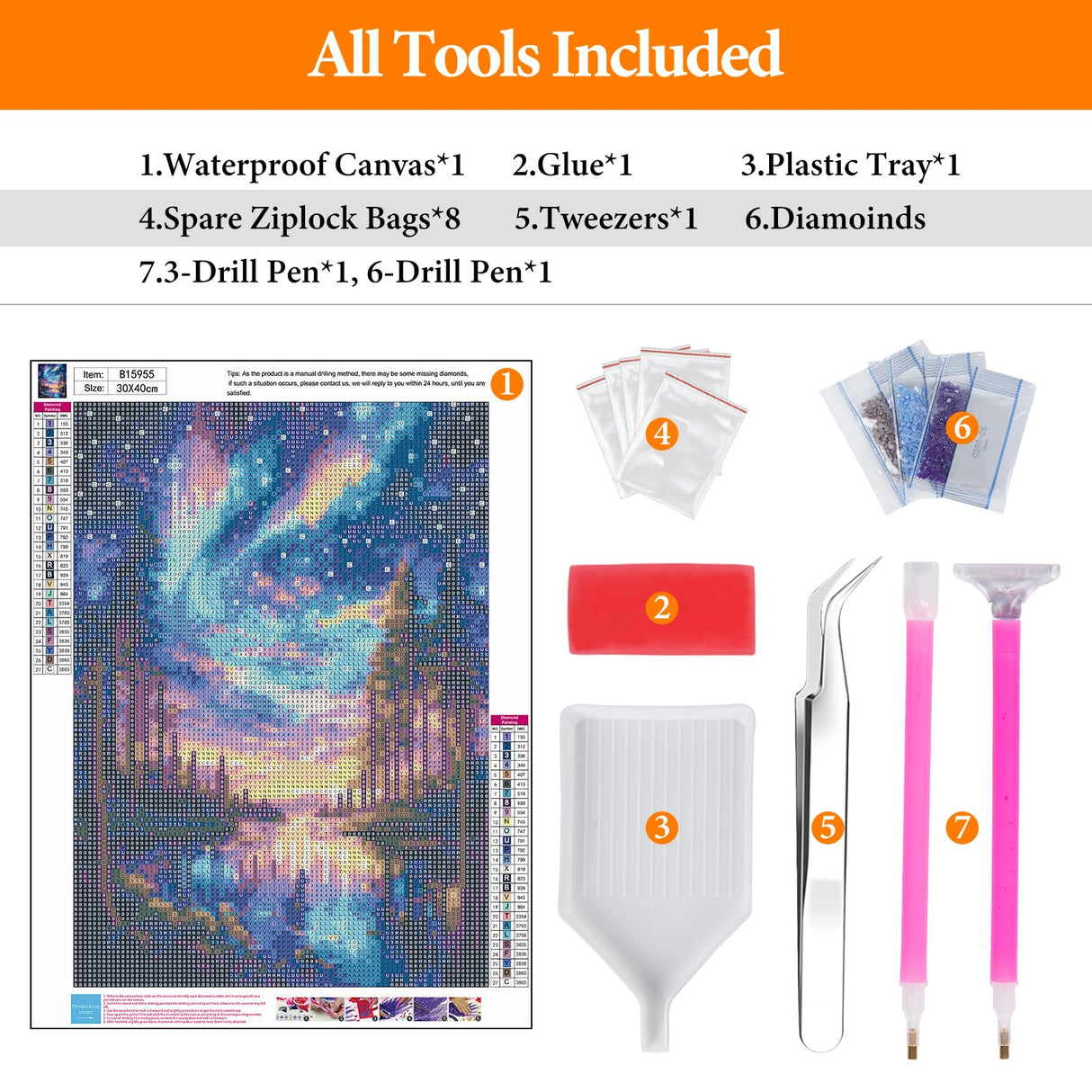 Offito Starry Sky Diamond Art Kits for Adults, 5D Aurora Lake Diamond Painting Kits for Beginners, Fantastic Landscapes DIY Full Drill Dots Gem Art Paint for Home Wall Decor 12 x 16 Inch Offito
