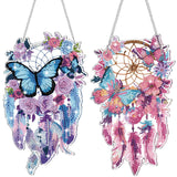 Saillong 2 Pcs Dream Catcher Diamond Art Painting Kits for Adults DIY Purple Butterfly Suncatcher Hanging Diamond Art Painting Wind Chime Hanging for Home Window Door Decor Saillong