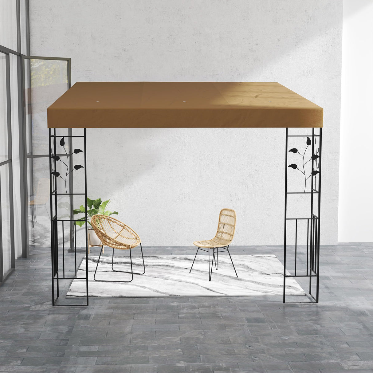 Outsunny 10' x 10' Outdoor Pergola Canopy, Metal Patio Canopy with Weather-Resistant Fabric and Drainage Holes for Backyard, Garden, Porch, Beach, Coffee Outsunny