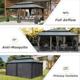 12' X 18' Hardtop Gazebo, Aluminum Metal Gazebo with Galvanized Steel Double Roof Canopy, Curtain and Netting, Permanent Gazebo Pavilion for Patio, Backyard, Deck, Lawn GOWE