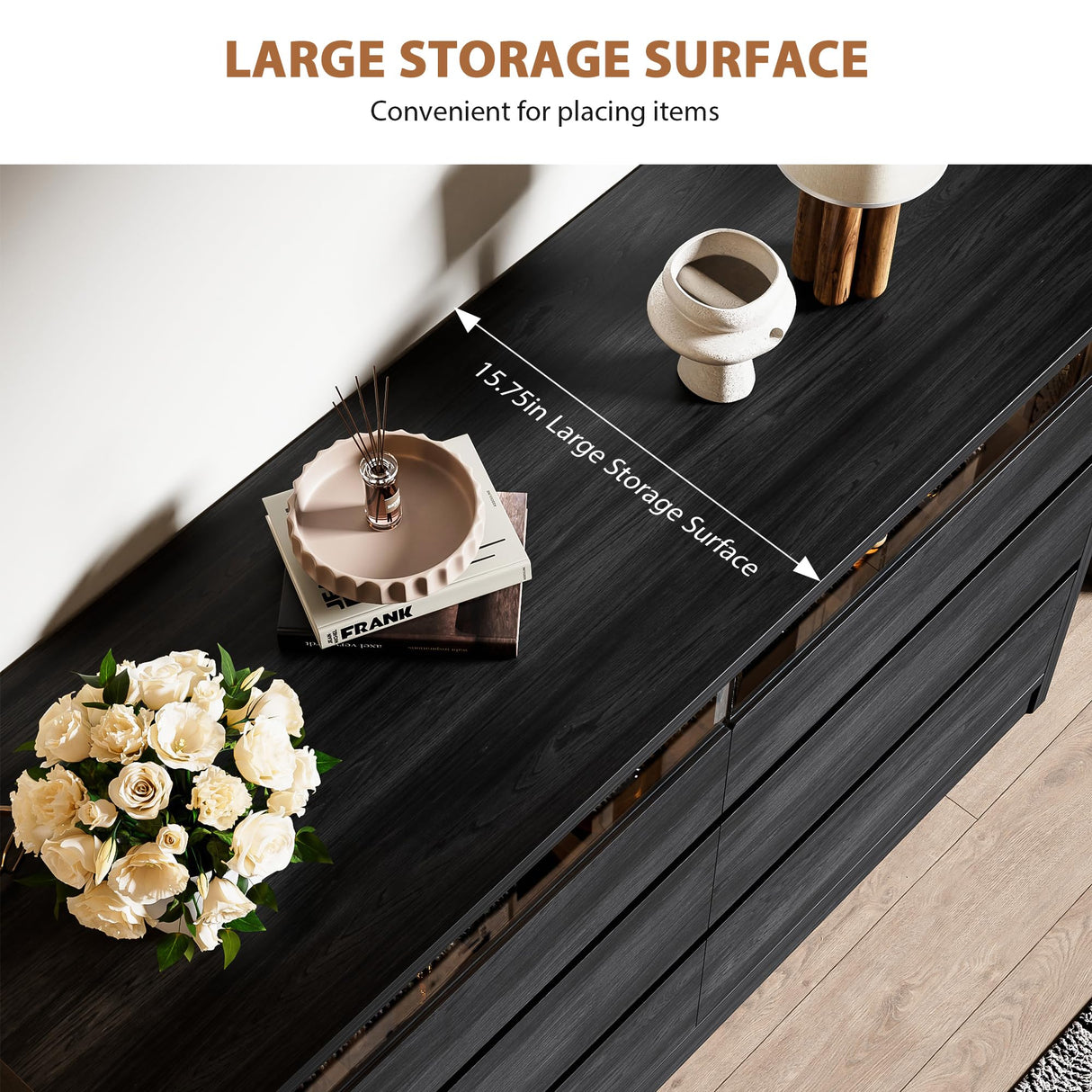 Jocoevol Modern LED 6 Drawer Dresser for Bedroom, Large Chest of Drawers with Hidden Handles, Long Double Wooden Dresser Closet for Living Room, Entryway, Hallway (Black) Jocoevol