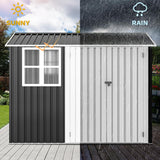 DWVO 8' x 6' Outdoor Storage Shed, Waterproof Metal Garden Shed with Windows, Lockable Doors, and Sloped Roof for Patio, Backyard, Lawn, Tool Storage, Bike Shed, Pet Shelter (Gray + White) DWVO