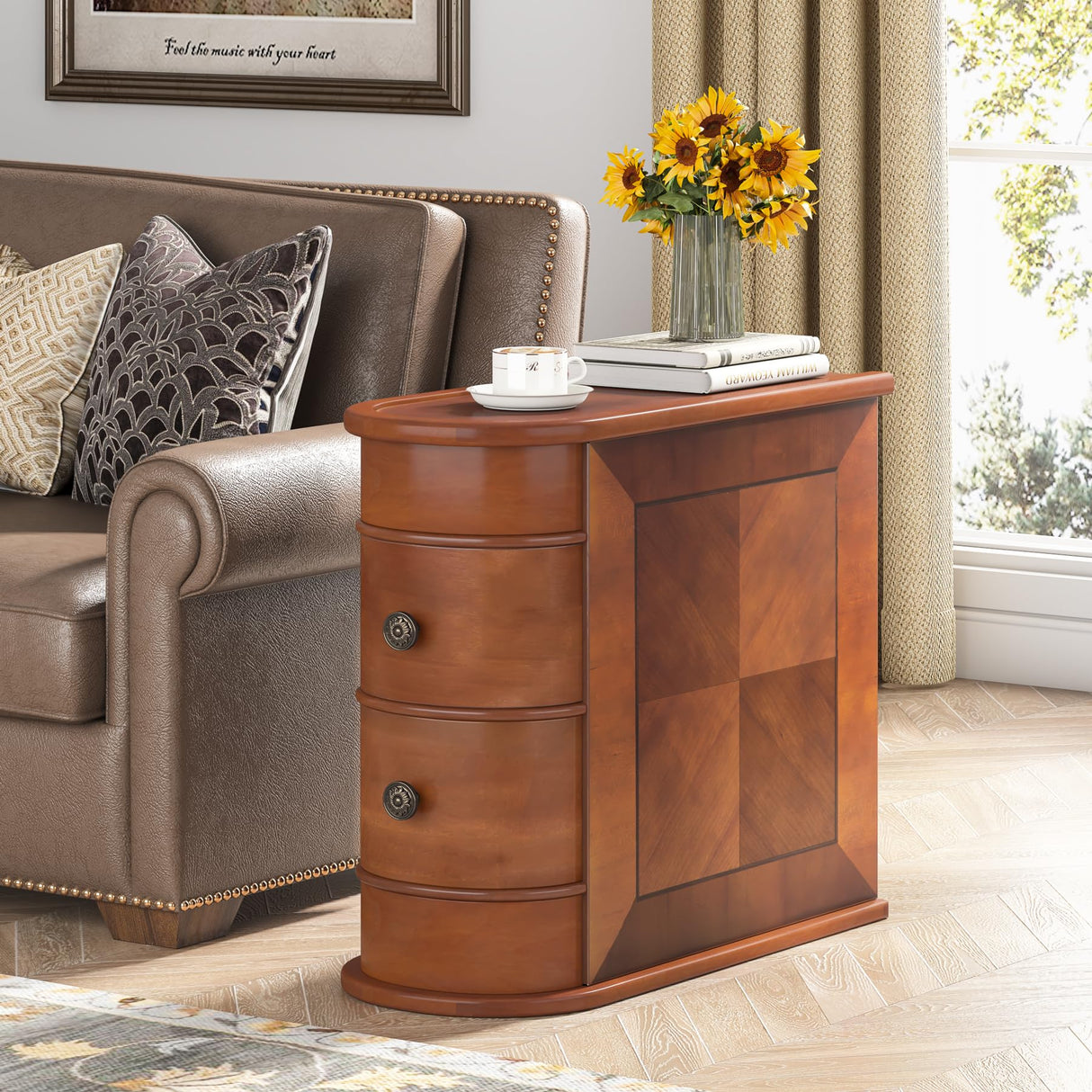 Tribesigns End Table, Sofa Side Table with Storage No Assembly Required, Slim Nightstand with 2 Drawers, Vintage Wood Chairside Bedside Narrow Accent Tables for Living Room Bedroom Couch Office, Brown Tribesigns