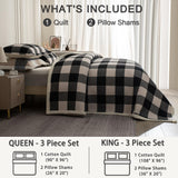 tohrisa Cotton Plaid Quilt Set, Ultra Soft 3 Pieces King Size Bedding with 2 Pillow Shams, Lightweight Reversible Coverlet Bedspread with Wave Quilting for Summer, 108"x96", Grid-Black White tohrisa