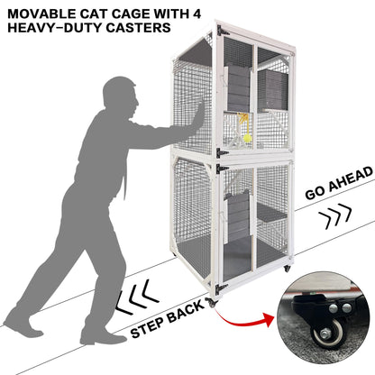 3-Tier Catio Cat House, Outdoor Cat Enclosures with Wheels, Wooden Catio with Resting Box & Cat Ball, Wide Opening Easy Clean Cat Condo with Waterproof Roof, 30.7" L x 29.1" W x 70.9" H