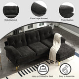 CALABASH 83" L Shaped Sectional Sofa, Chenille 3-Seater Sofa with Reversible Chaise, Modern Soft Cushion Fluffy Armrest Convertible Couch for Living Room Apartment Small Spaces (Black) CALABASH