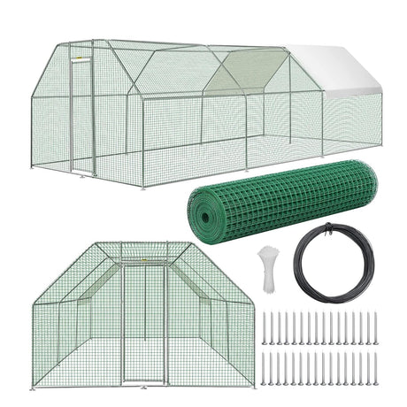 Galvanized Large Metal Chicken Coop, 9.2'x18.5'x6.5 Chicken Runs for Yard with Waterproof Cover, Rust Prevention Frame and PVC Hex Mesh, Spacious Outdoor Cages for Chickens, Ducks COOLYI