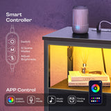 Huuger Night Stand with Charger Station and LED Lights, 2 Drawer Nightstand, Bed Side Table with Open Shelf, End Table, Fabric Dresser for Bedroom, Black Huuger