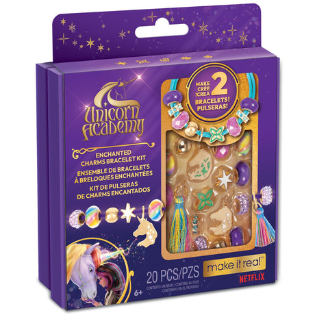 Make It Real: Unicorn Academy: Enchanted Charms Bracelet Kit - 20pc DIY Jewelry Craft, Make 2 Charm & Bead Bracelets, Netflix Series, Girls & Kids 8+ Make It Real
