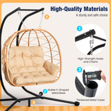 Pamapic 700 LBS Double Egg Chair Outdoor, UV Resistant Cushions Hanging Egg Chair with Armrests & Headrest, Thick Steel Frame Egg Swing Chair with Stand, for Relaxing & Reading Outside/Inside(Beige) Pamapic