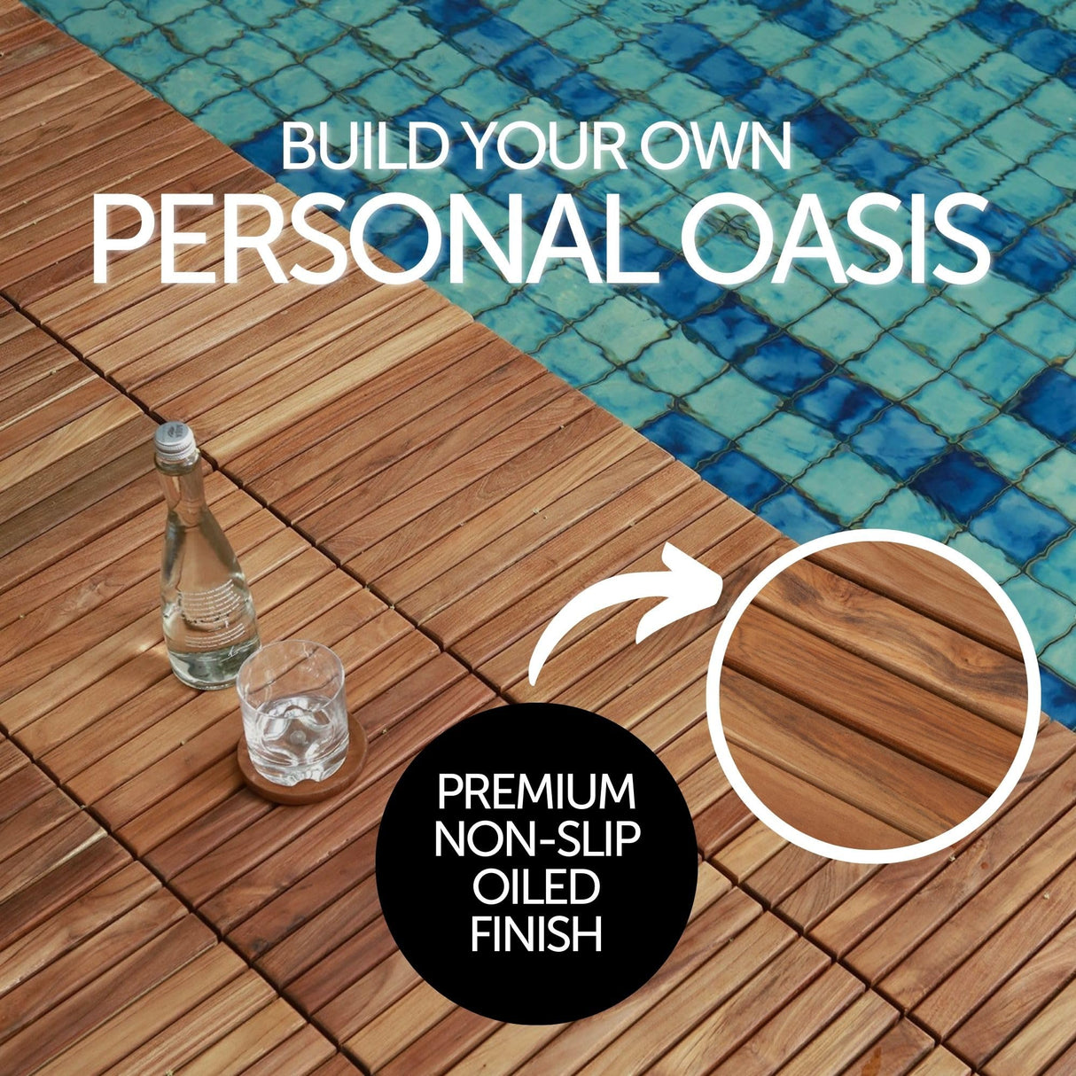 Nordic Style Teak Interlocking Tiles - Wooden Floor Tile Set for Indoor and Outdoor Use - Perfect for Sauna, Patio, Deck, Spa Floors - 10 Square Feet (12" x 12" - 9 Slat Design, Oiled Finish) NORDIC STYLE TEAK