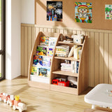 4 Tier Kids Bookshelf,4 Layer Sling Kids Book Shelf for Kids Rooms,Wood Children Bookcase,Baby Storage Book Rack,Toddler Bookshelf, Book and Toy Organizer,Book Display Shelf for Bedroom, Nursery FFBCFDK