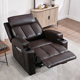 CANMOV Manual Recliner Chair with Massage and Heat,Breathable Leather Recliner Chair with Armrest and Backrest, Manual Reclining Single Sofa with 2 Cup Holders, Side Pocket for Living Room,Dark Brown CANMOV