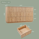 wow97e Fluted Dresser for Bedroom, 55" W 9 Drawer Dressers, Wood Tall Dresser Storage Organizer, Modern Bedroom Chest of Drawers with Deep Storage for Closet Hallway, Entryway, Living Room Natural wow97e