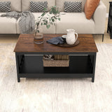 ChooChoo Farmhouse Coffee Table, Black Living Room Table with Shelf, 40 Inch ChooChoo