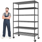 Romorgniz 82" H X45 W X18 D Storage Shelves with Wheels, 6 Tier Wire Shelving Adjustable Metal Shelving Pantry Shelves Capacity 1200LBS for Garage Shelving, Pantry, Kitchen, Closet, Commercial, Black Romorgniz