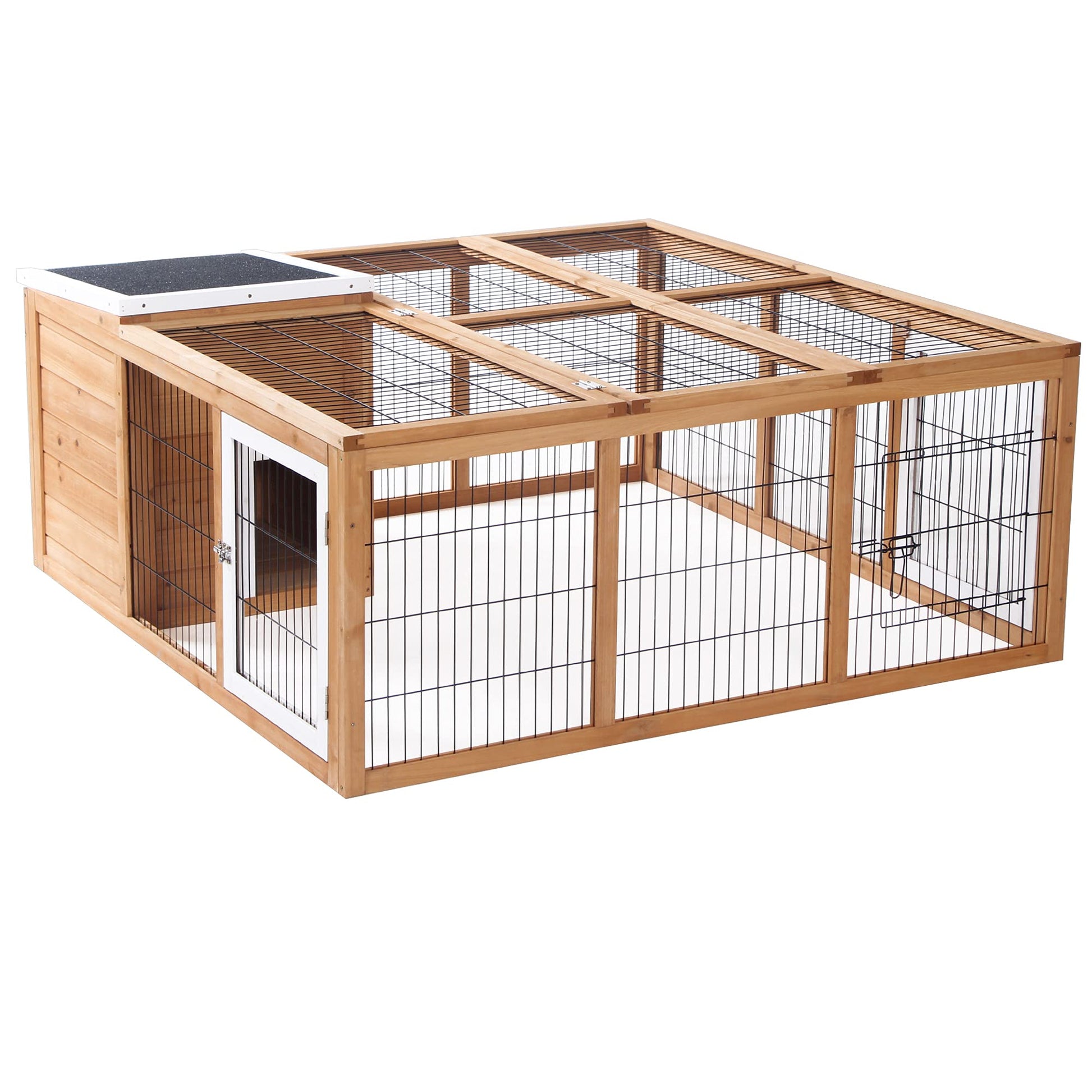 PawHut Rabbit Hutch Bunny Cage with Openable Main House, Indoor Outdoor Waterproof Rabbit House, Guinea Pig Cage for Small Animals with Three Ventilation Doors, Natural - WoodArtSupply