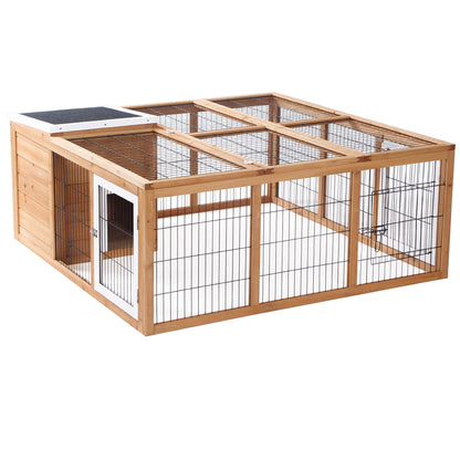 PawHut Rabbit Hutch Bunny Cage with Openable Main House, Indoor Outdoor Waterproof Rabbit House, Guinea Pig Cage for Small Animals with Three Ventilation Doors, Natural - WoodArtSupply