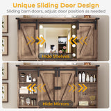 Farmhouse Vanity Desk with Mirror and Lights, 41" Sliding Door Makeup Vanity with Charging Station, Large Vanity Table with Drawers/Shelves/Cabinet Storage, Rustic Oak MSmask