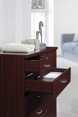 Hodedah 7 Drawer Jumbo Chest, Five Large & Two Smaller Drawers with Two Lock, Hanging Rod, and Three Shelves | Mahogany, 17.76" D X 47.24" W X 48.39" H Hodedah