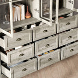 Timechee 78.7" Tall Curio Display Cabinet for Collection, 3 Tier Bookshelf with 9 Drawers & 4 Tempered Glass Doors, Showcase Display Cabinets for Living Room with Adjustable Shelves, Antique Oak Timechee