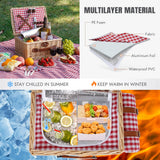 HappyPicnic Picnic Basket Set for 2 - Wicker Picnic Basket with Waterproof Blanket & Insulated Liner, Large Handmade Willow Hamper with Cutlery Kit for Outdoor, Picnic, Camping, Party, Holidays (Red) HappyPicnic