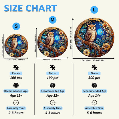 masseruon Wooden Puzzles for Adults-Moonlight Owl, Unique Shaped Jigsaw Puzzles for Adult(M, 190pieces, 11.4x11.4in), Beautiful Animal Shaped Wood Puzzles, Christmas Family Game Birthday Gift