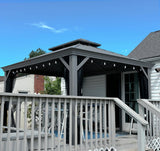 PURPLE LEAF 10' x 12' Hardtop Aluminum Gazebo with Double Metal Roof and String Lights Heavy Duty Permanent Gazebo for Patio Deck Lawn Garden All Weather Outdoor Pavilion Gazebo, Light Grey PURPLE LEAF