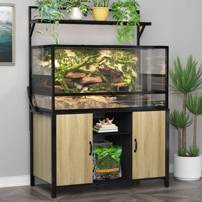 GDLF Reptile Tank Stand Terrarium Stand with Cabinet for Accessories Storage 48" X 24" Tabletop Fits up to 120 Gallon Bearded Dragon Tank, Reptile Terrarium,turtle tank,Natural Wood Color