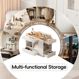 Polibi Walk-in Closet Island Organizer with 6 Drawers, Tempered Glass Display Top & 3-Side Open Shelves - Jewelry Vanity Storage Cabinet - Bedroom Wardrobe Center - MDF/Particle Board,White Polibi