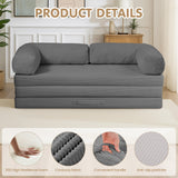 5-in-1 Convertible Sofa Bed Queen,Tri-Fold Mattress with Removable L-Shaped Armrests,Corduroy Boneless Couch Floor Sofa Futon Couch Sleeper with Pull Out Bed for Living Room Bedroom Apartment feliz home