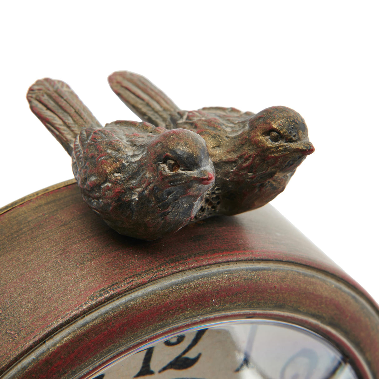 Creative Co-Op Vintage Pewter Mantel Clock with Birds, Distressed Brown Creative Co-Op