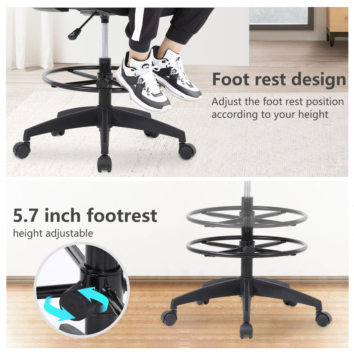 PayLessHere Drafting Chair Computer Standing Desk Chair Tall Office Chair with Lumbar Support Adjustable Foot Ring for Mesh Ergonomic Mid-Back Desk Chair (Black) PayLessHere