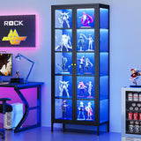 Lucky Monet 5-Tier Glass Display Cabinet with LED Lights, 67" Tall Metal Curio Cabinets with Glass Door and 4 Adjustable Shelves, Large Display Case for Collectibles Figures China Books (Black) Lucky Monet