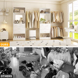 Unikito Closet Systems, 6-14FT Walk in Closet Organizer with 8 Drawers and Mirror, 168" Large Wood Closets Insert with Tower, Sturdy Wardrobe Closets Garment Rack with Extendable Hanging Rods, White Unikito