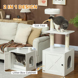 PawHut Cat Tree with Litter Box Enclosure, 2-in-1 Cat Tower for Indoor Kittens with Scratching Posts, Bed, Climbing Platforms, Modern Style Pet Furniture, White PawHut