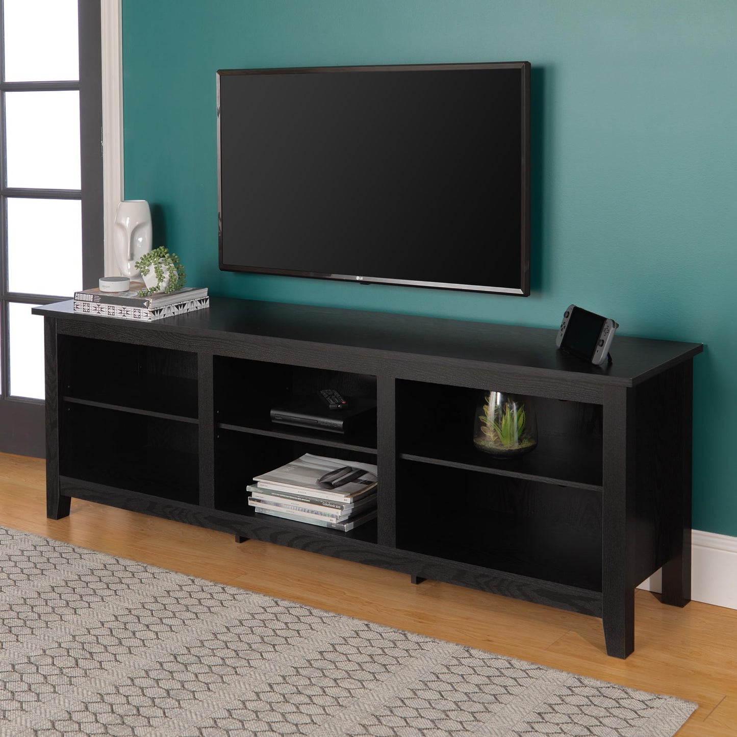 Walker Edison Wren Classic 6 Cubby TV Stand for TVs up to 80 Inches, 70 Inch, Black