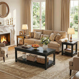 Homieasy Coffee Table with Storage Shelf, 43.3” Farmhouse Wood Coffee Tables for Living Room, Modern Center Tea Table, Black