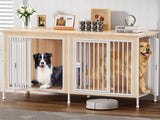 EasyCom 78" Dog Cage Furniture for 2 Dogs, Extra Large Double Dog Crate Furniture Large Breed, XXL Thick Wooden Dog Crate Furniture TV Stand, Sturdy Dog Kennel Furniture Dog Crate with Divider Beige EasyCom