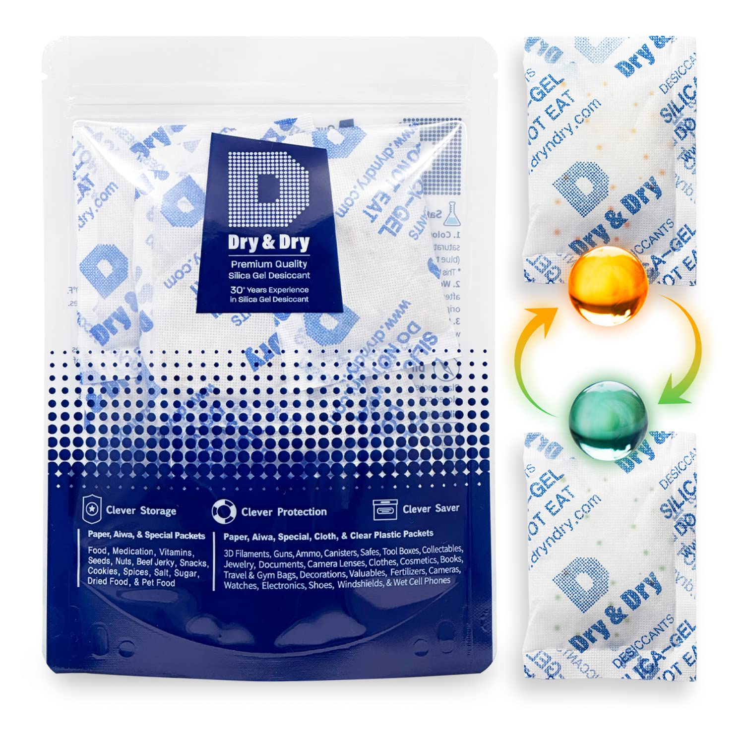 Dry & Dry 20 Gram [14 Packets] Orange Indicating Silica Gel Packets Desiccants - Food Safe Silica Packs, Silica Gel, Silica Packets, Desiccant Packs for Food Storage - WoodArtSupply